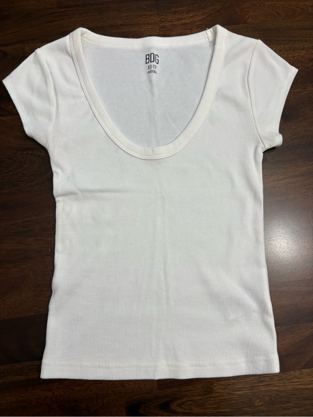 BDG White Ribbed Scoop Neck T-Shirt